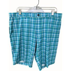 Greg Norman Mens Blue Plaid Golf Shorts Gingham Breathable Lightweight NEW 36
